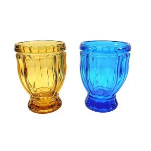 Pair of Vintage Cordials / Shot Glasses Amber Blue Glass